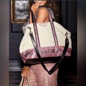 Pink by Victoria's Secret Sequin Sparkly Large Zipper Duffel Tote Bag